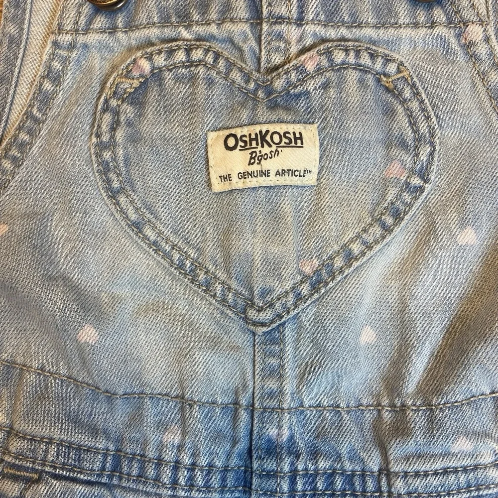 Oshkosh B'Gosh Overalls Pink Hearts 2T Adjustable Light Wash